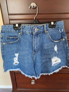 Avec Les Filles Distressed Blue Denim Shorts
